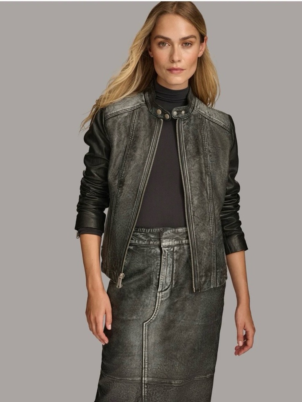 Black Leather Moto Jacket - Picture 2 of 15